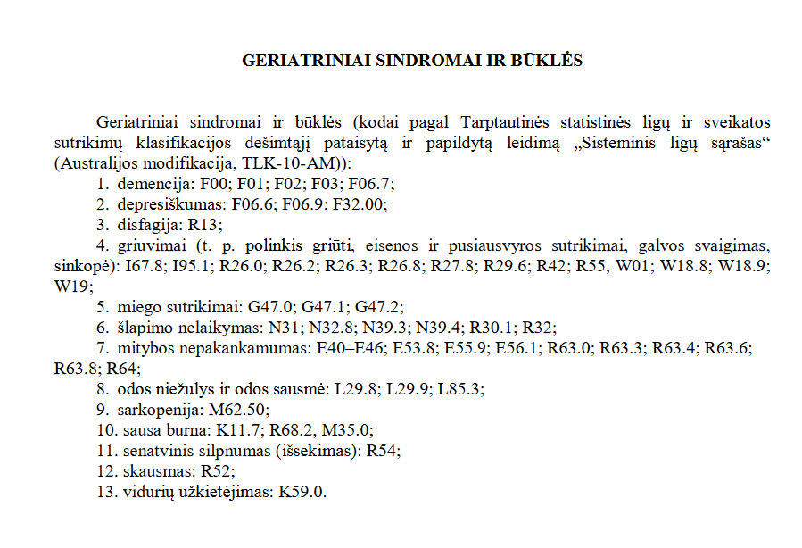 Siuntimai geriatrams Siuntimai geriatrams - siuntimas geriatrams pagal kodus
